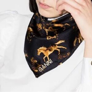 Ganni Horse Print Silk Scarf
